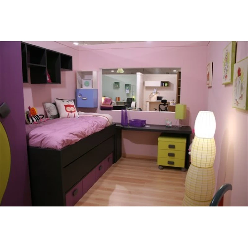 Dormitorio Juvenil Vulcano verde/lila sin armario