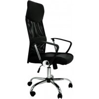 Silla de oficina con asiento símil piel, respaldo mixto con rejilla transpirable.
