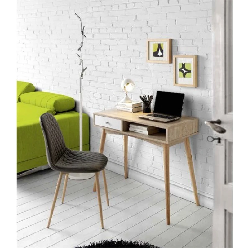Mesa de escritorio con un cajón y silla de estudio