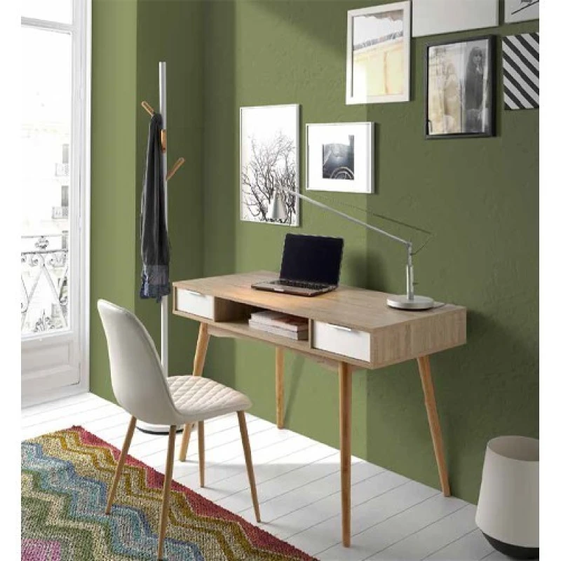 Mesa de escritorio con dos cajones y silla de estudio