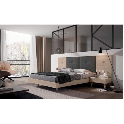 Cabecero de dormitorio tapizado en color gris oscuro