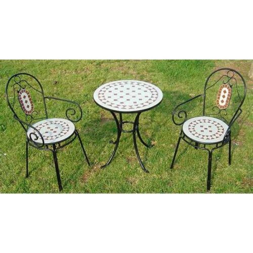 Conjunto mesa jardín mosaico + 2 sillas