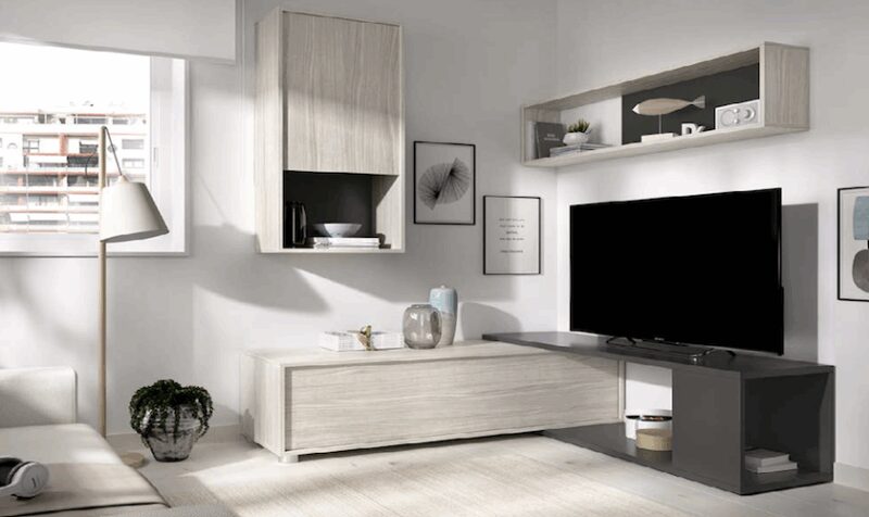 Composición de comedor de 230 cm blanco brilo/natural - Imagen 4