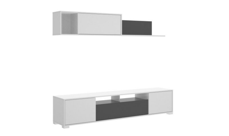 Mueble de comedor con estanterías ancho 200 cm blanco brillo/grafito - Imagen 3