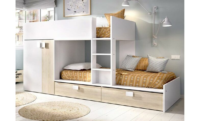 Cama tren para colchón de 190x90 color blanco /natural