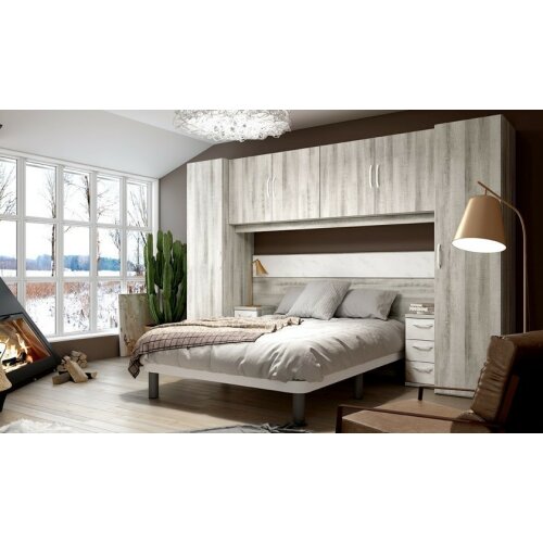 Dormitorio completo formado en color madera iron con acabados en negro  bocamina