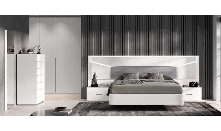 Dormitorio completo en madera blanca + dos mesitas + comoda + espejo