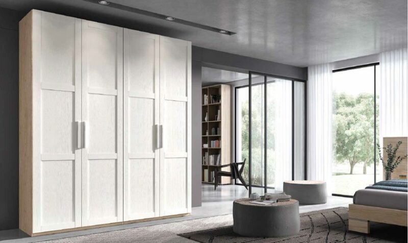 Armario vestidor 4 puertas blanco acabados en madera