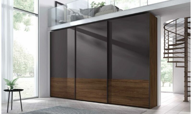 Armario 3 puertas correderas color pizarra lacado acabados madera