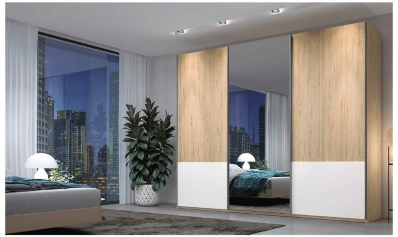 Armario 3 puertas correderas en madera con acabados en blanco lacado