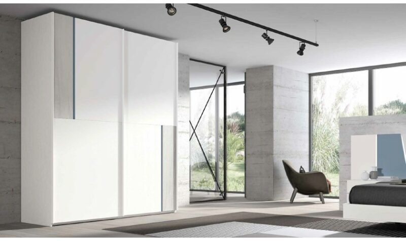 Armario blanco polar con acabados en varios colores con 2 puertas correderas
