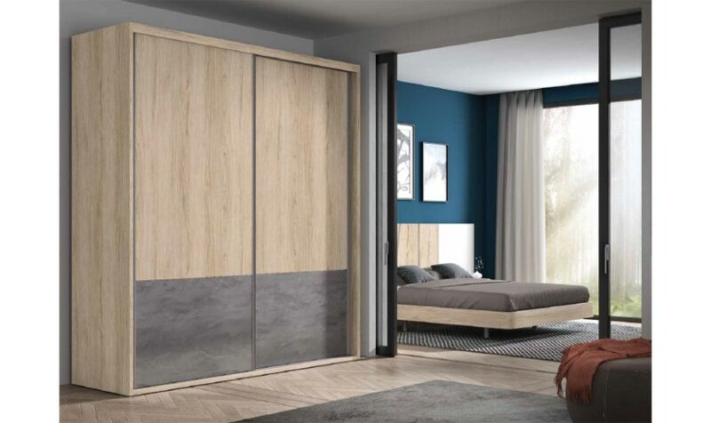 Armario dormitorio 2 puertas correderas con acabado gris Luxor