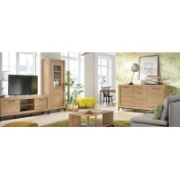 Conjunto de muebles de salón completo blanco mate acabados madera natural -  Hermógenes