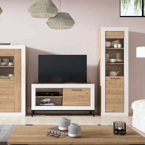 Conjunto de muebles de salón color madera/blanco mate
