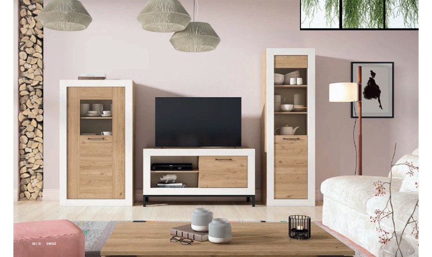 Conjunto de muebles de salón color madera/blanco mate