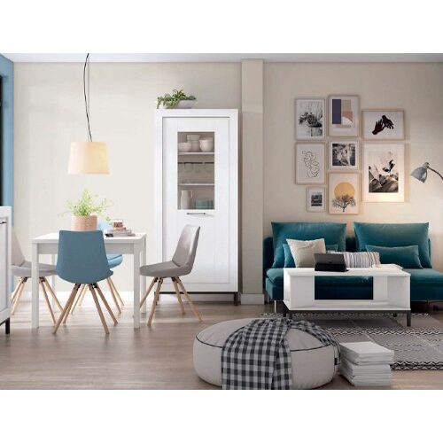 Conjunto de muebles de salón completo en color madera blanco mate