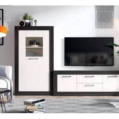 Conjunto muebles de salón color blanco mate acabados negro bocamina