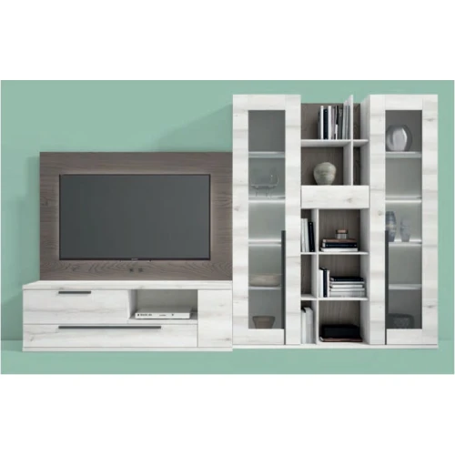 Mueble salón blanco de lineas rectas y zonas de almacenamiento - Hermógenes