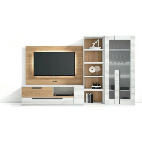 Mueble salón blanco de lineas rectas y zonas de almacenamiento - Hermógenes
