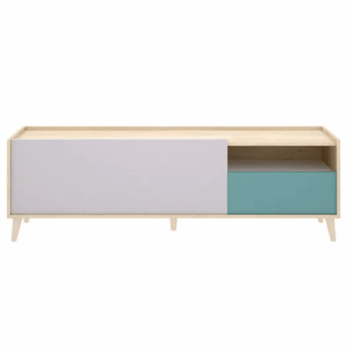 Mueble para televisión con cajón y puerta natural/esmeralda