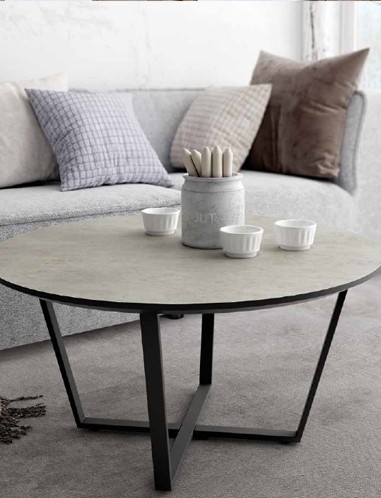 Mesa de centro redonda 80 cm con patas metálicas negras