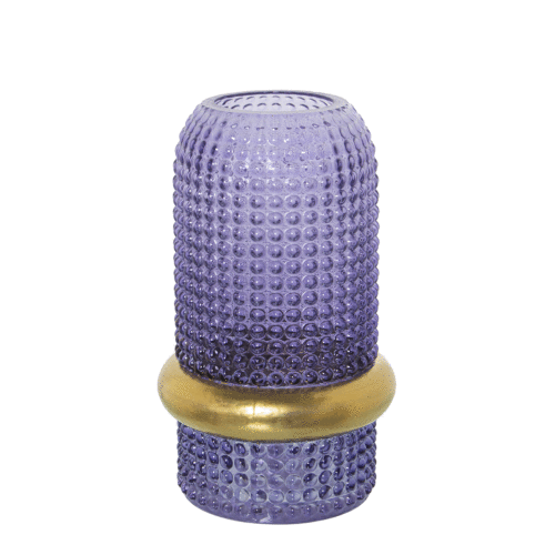 Jarrón cristal azul o verde con aro dorado 20 cm