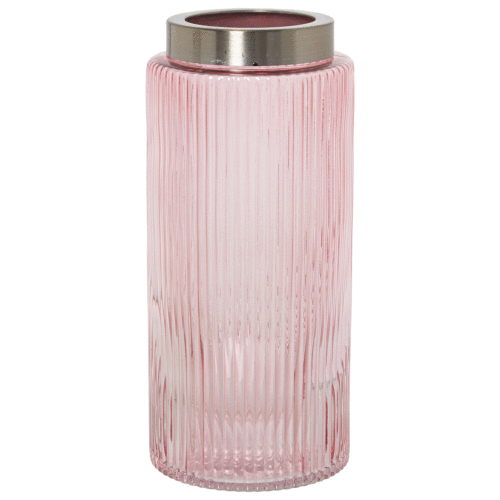 Jarrón de cristal rosa o azul con borde dorado