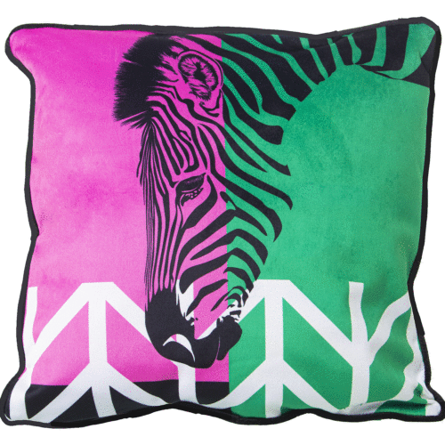 Cojín terciopelo 45x45 cm diseño cebra verde y fucsia