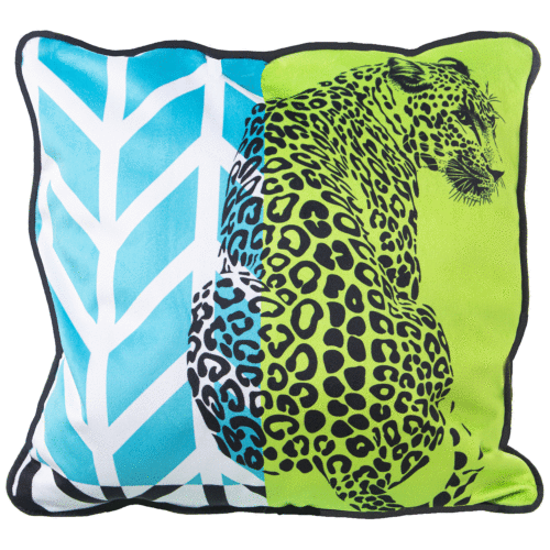 Cojín 45x45 cm estampado guepardo verde y azul