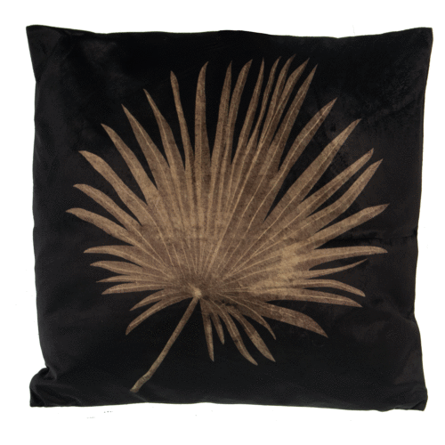Cojín 45x45 centímetros terciopelo negro palmera dorada