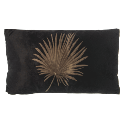 Cojín 30x50 cm terciopelo negro con hoja palmera