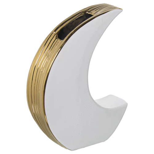 Jarrón forma media luna blanca detalle dorado 28 cm