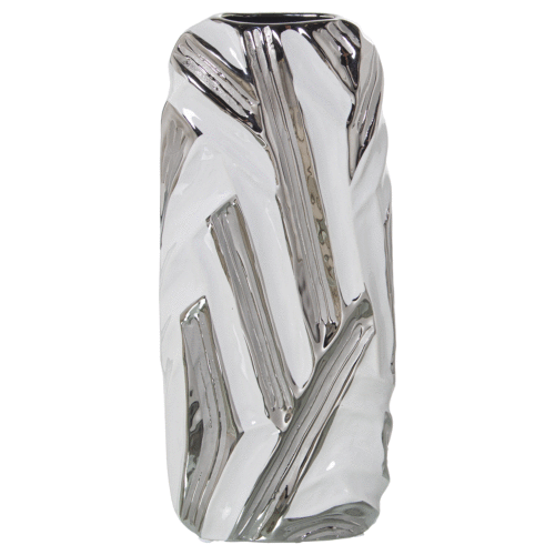 Jarrón cerámica blanco/detalles plata 25 cm