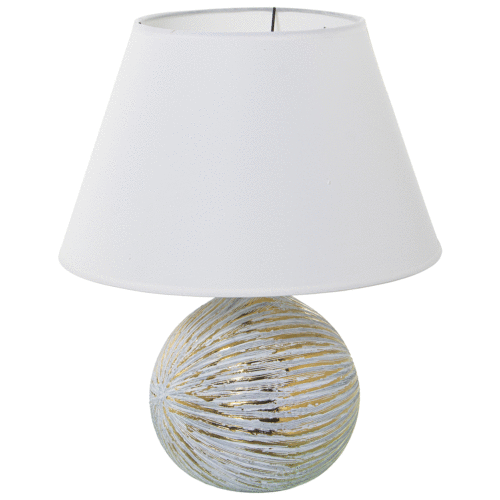 Lampara de sobremesa ceramica blanca y detalles dorados