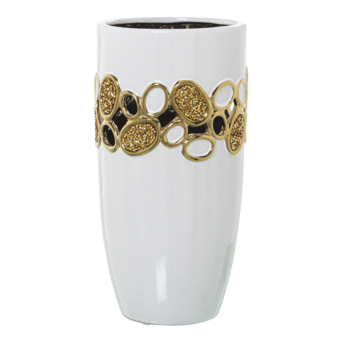 Jarrón de cerámica blanco/oro 30 cm