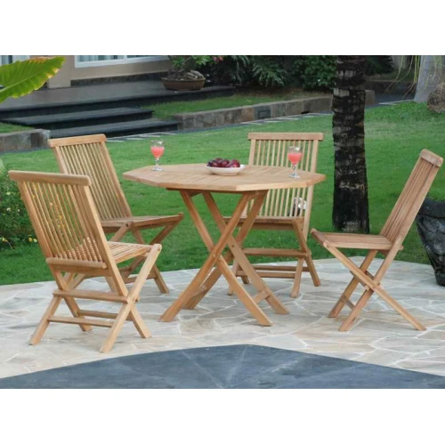 Set mesa teka octogonal madera + 4 sillas