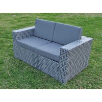 Set 1 mesa de centro con tapa cristal + 1 sofa de 2 plazas + 2 sillones mimbre