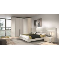 Dormitorio completo compuesto de cabecero, canapé, dos mesitas y cómoda en  madera legend y acabados en color pizarra lacado