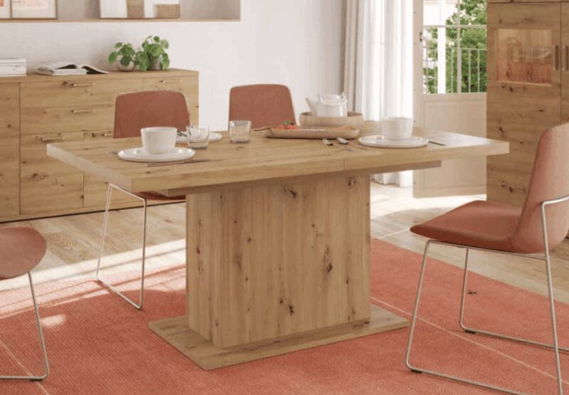 Mesa de madera para salón extensible con pata central