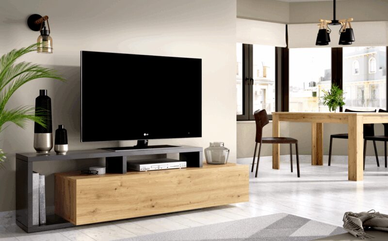 Mueble bajo TV compacto para televisor de hasta 65”