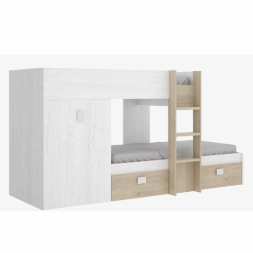 Cama tren artic/natural con armario + 2 cajones