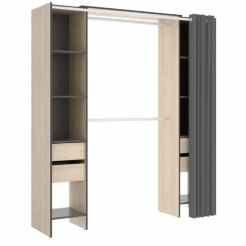 Kit vestidor con 4 cajones y cortina color natural y grafito
