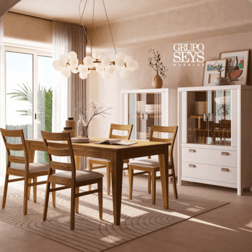 Conjunto de mesa y sillas de comedor de lujo + vitrina