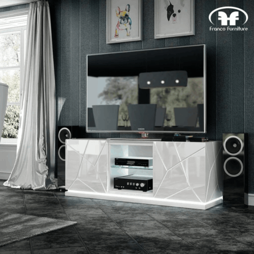 Mesa de TV con 2 puertas color blanco brillo
