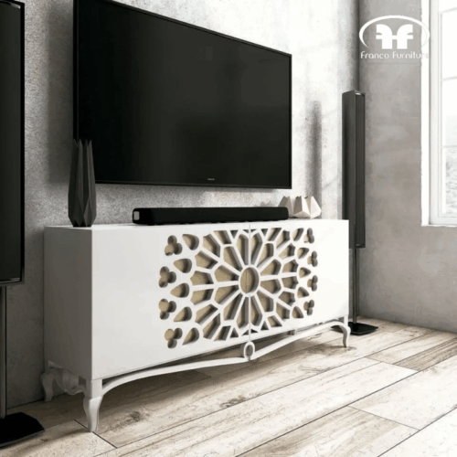 Mesa de TV diseño rosetón con dos puertas + bancada de diseño