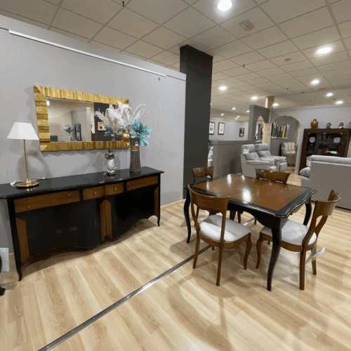 Mesa extensible + 4 sillas + aparador cerezo/negro outlet
