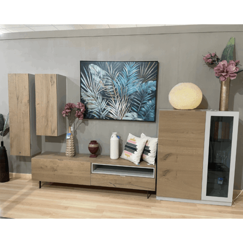 Mueble con módulo tv + bodeguero + 2 módulos colgados outlet