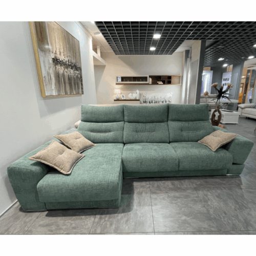 Sofa chaiselongue verde con asientos deslizantes outlet