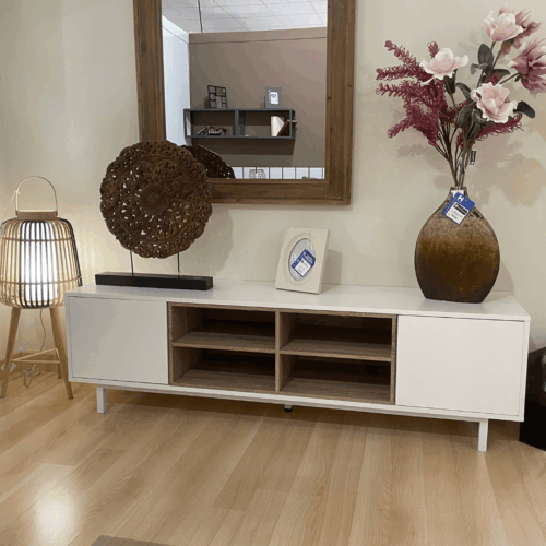Mueble de tv con 4 huecos + 2 puertas blanco/cambrian outlet