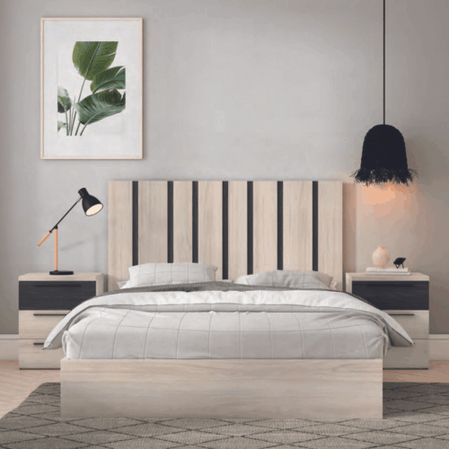 Cabecero de matrimonio naturale/bocamina + 2 mesitas de noche